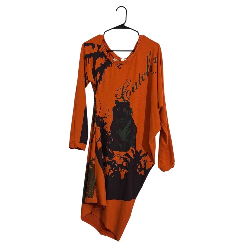 Rare Catch A Fire Cedella Marley Vintage Orange Asymmetric Tunic Dress‎ Size L